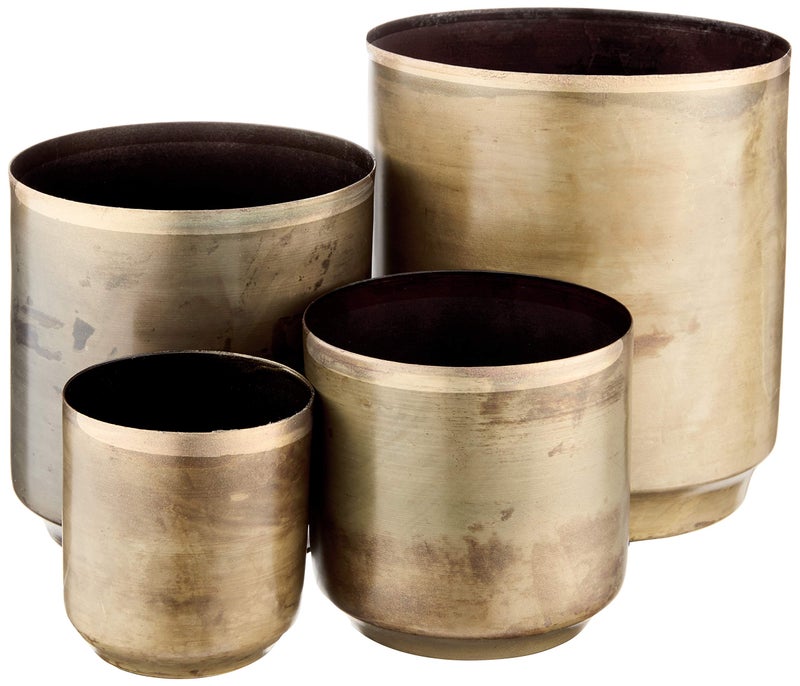 KALALOU NDE1090 Set of Aged Finish Metal Flower Pots, One Size, Brass - Image 1